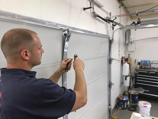 Before and after garage door dent repair by Perris Garage Door Repair in Perris