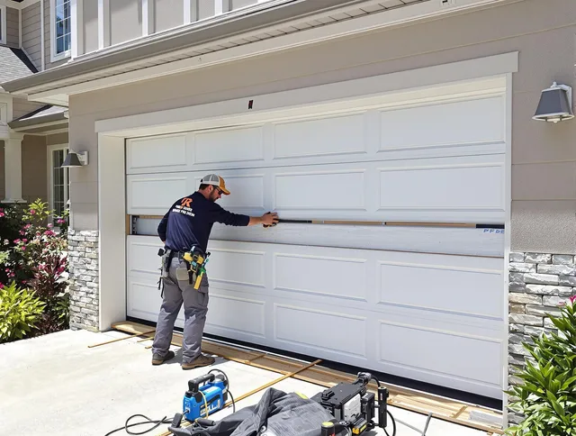 Perris Garage Door Repair team performing complete garage door replacement at Perris residence