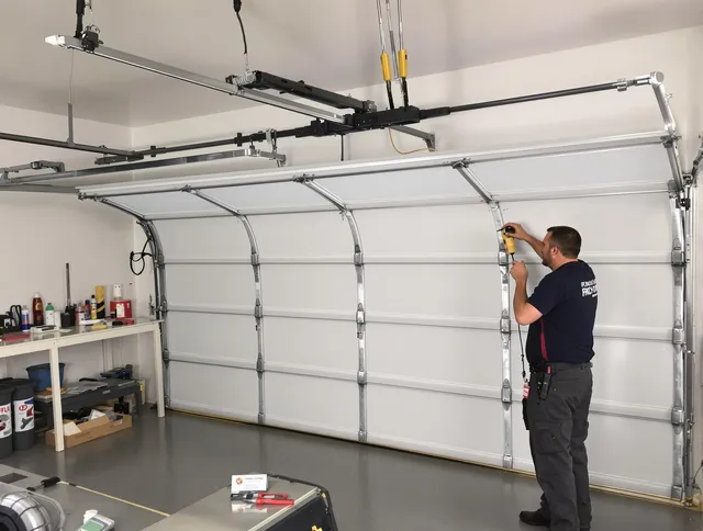 Perris Garage Door Repair certified technician performing overhead door system repair in Perris